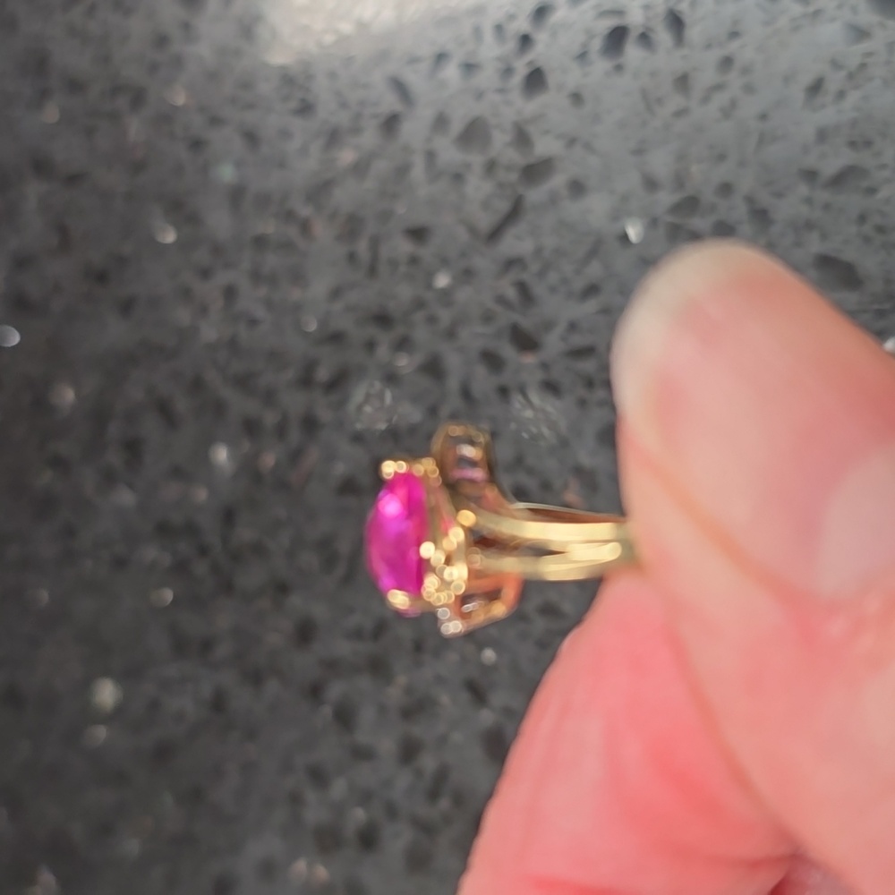 5X HOST PICK. Very Vtg. Pink Sapphire & Diamond Heart 10k Gold Ring Size 7 - Picture 4 of 5